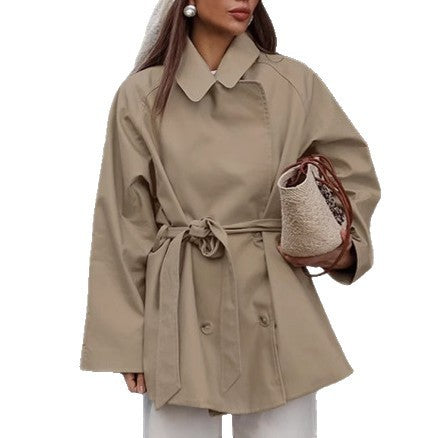 Trench Coat Women's Long Khaki Workwear Lace-up Long Sleeve Coat BAZONA