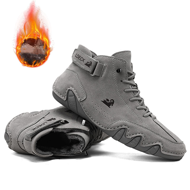 Men Ankle Boots Autumn Winter Suede Velcro Shoes Fashion Lace-up Sneakers BAZONA