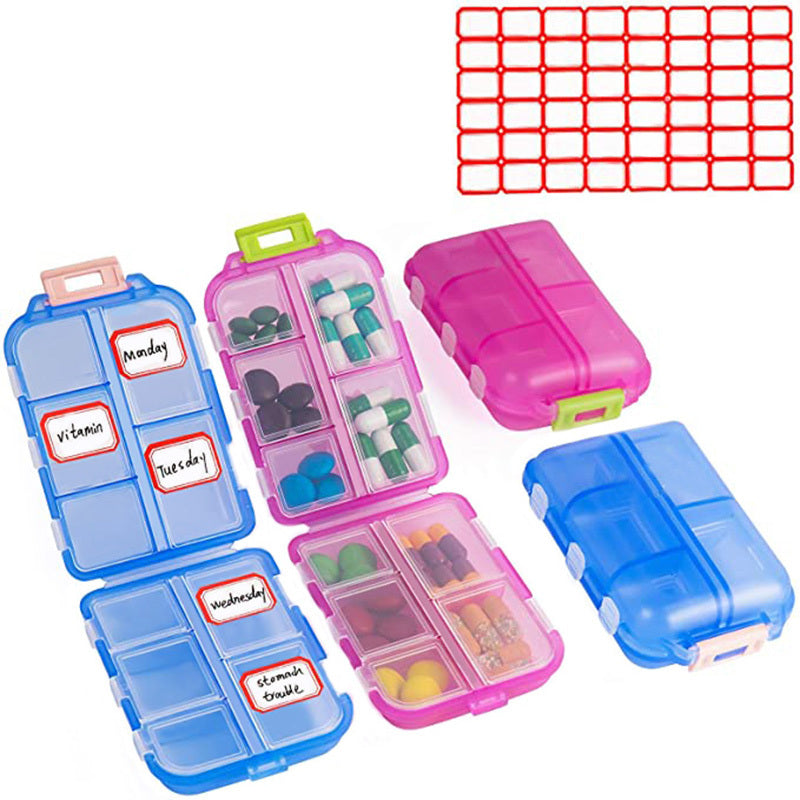 Travel Pill Organizer 10 Grid Moisture Proof Pills Box For Pocket Purse Daily Pill Case Portable Medicine Vitamin Holder Container BAZONA
