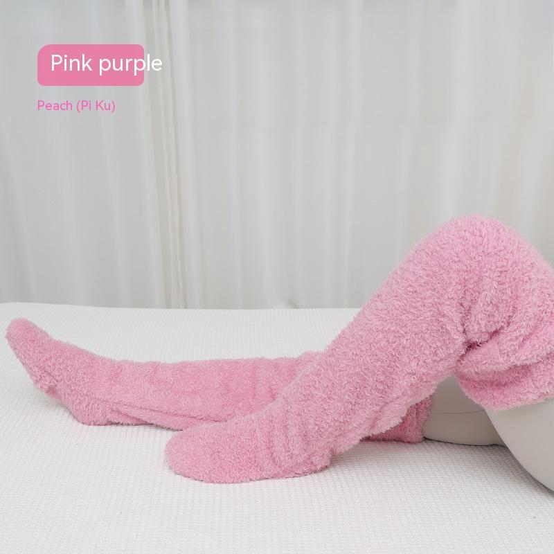 Over Knee High Fuzzy Long Socks Winter Warm Cold Leg Knee Joint Cold-proof Stockings Home Floor Sleeping Socks - bazona.com