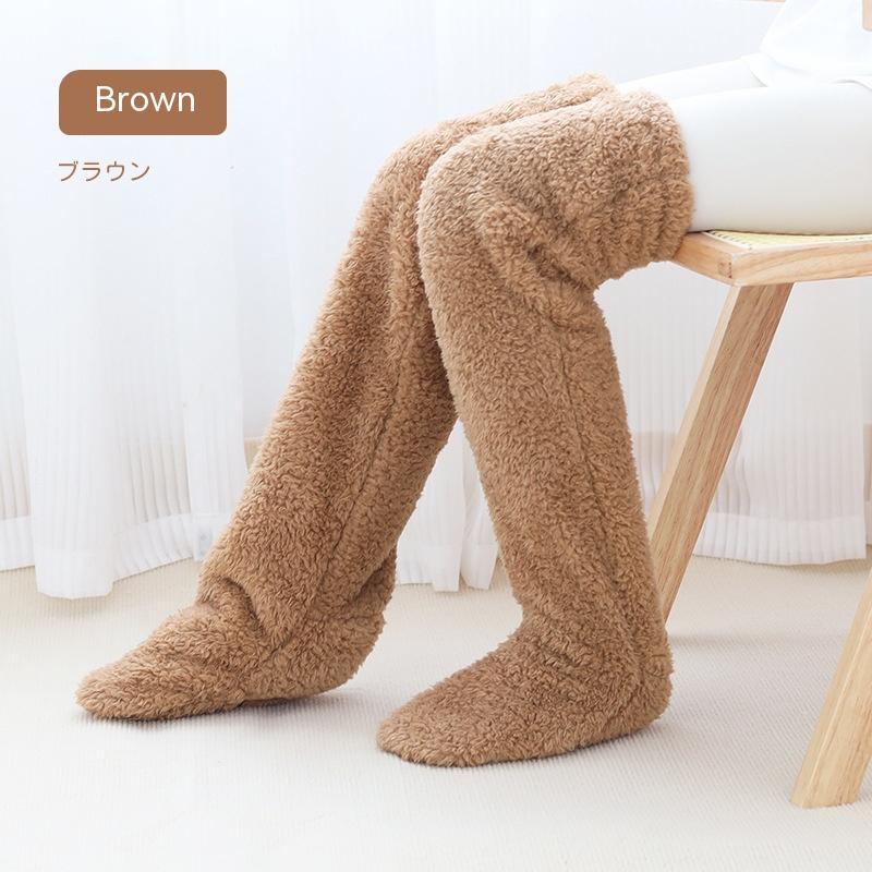 Over Knee High Fuzzy Long Socks Winter Warm Cold Leg Knee Joint Cold-proof Stockings Home Floor Sleeping Socks - bazona.com