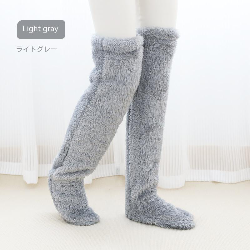 Over Knee High Fuzzy Long Socks Winter Warm Cold Leg Knee Joint Cold-proof Stockings Home Floor Sleeping Socks - bazona.com