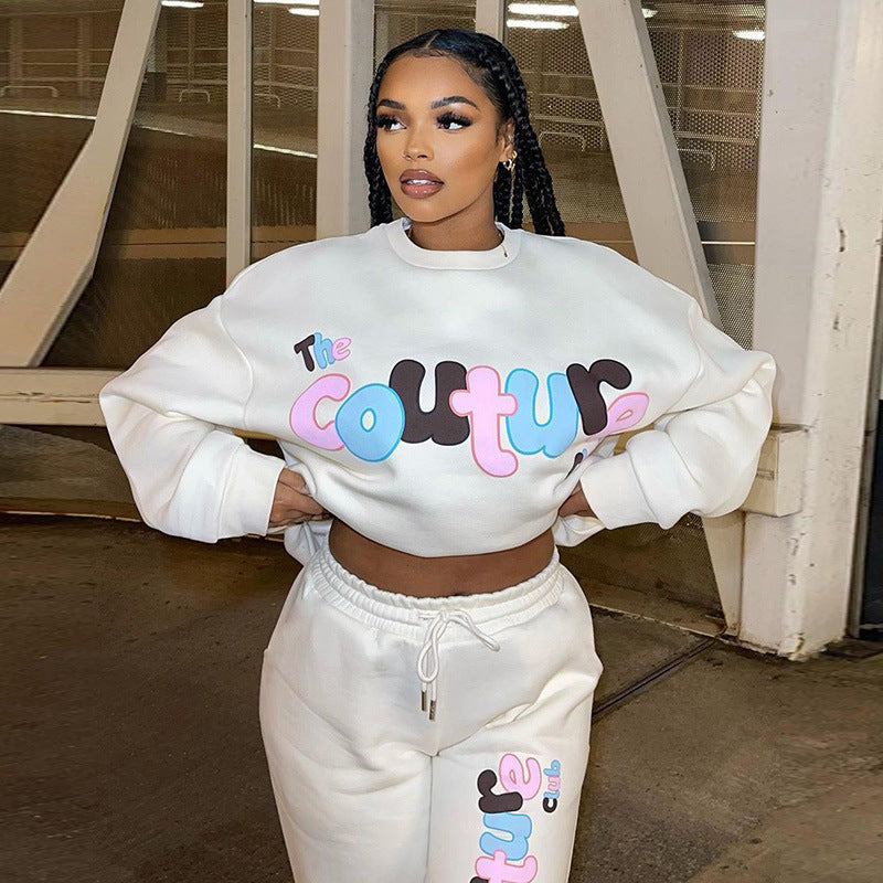 English Printing Sweatshirt And Sweatpants Suit Loose Two-piece Suit BAZONA