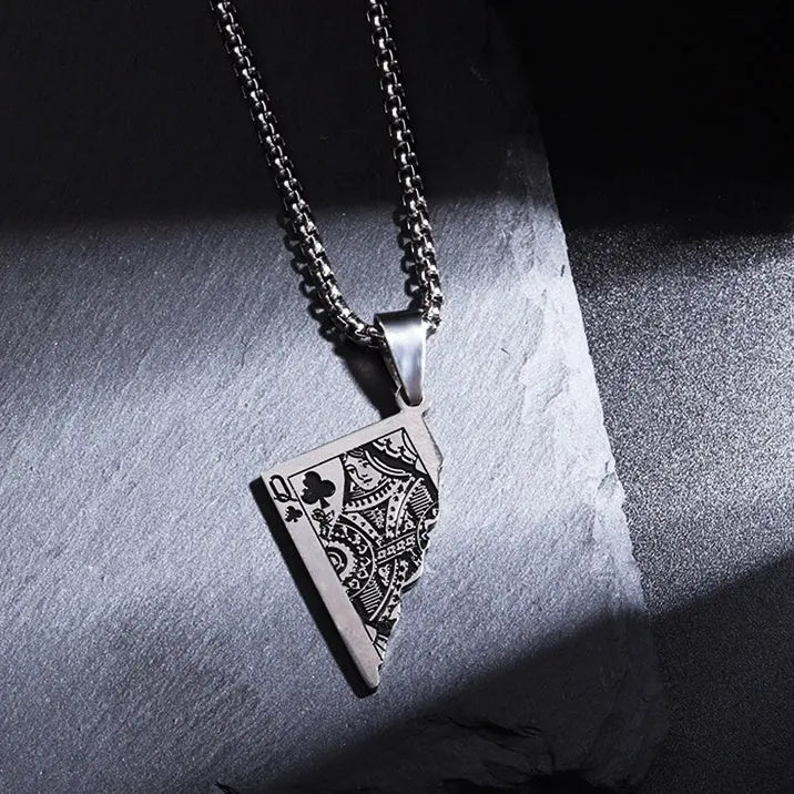 Original Poker QK Pendant Necklace Trendy Men And Women Thai Silver Niche Hip Hop Cool Sweater Chain