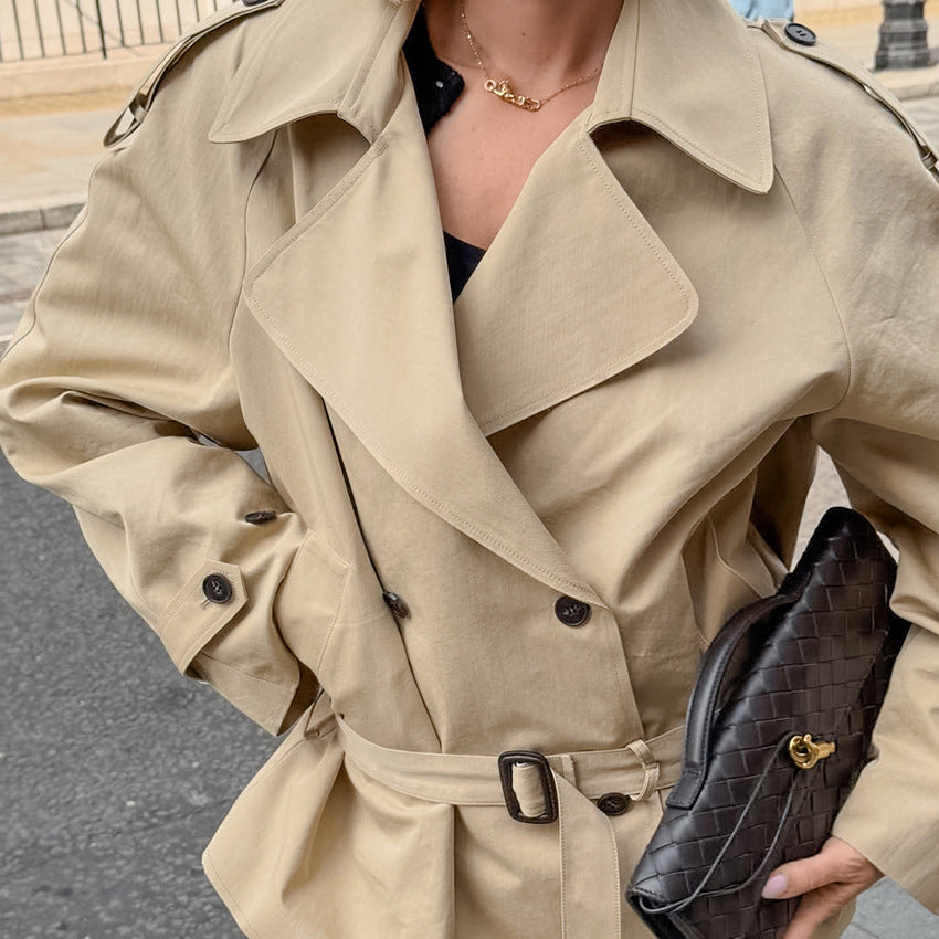 Women's Long-sleeved Lapel Lace-up Waist-controlled Mid-length Trench Coat BAZONA
