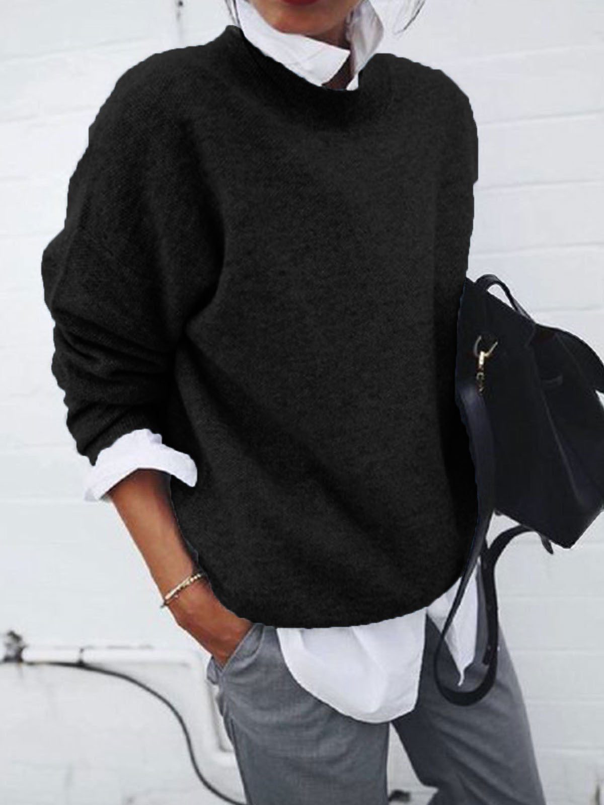 Fashion Long Sleeve Pullover Sweater Fall And Winter Fashion Solid Color Knitted Tops For Women Clothing - bazona.com