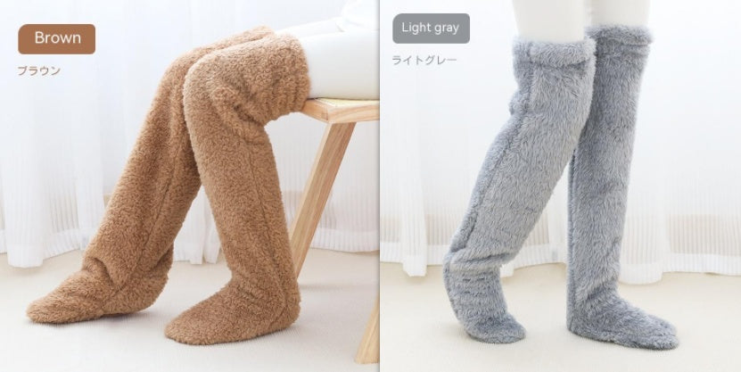 Over Knee High Fuzzy Long Socks Winter Warm Cold Leg Knee Joint Cold-proof Stockings Home Floor Sleeping Socks - bazona.com