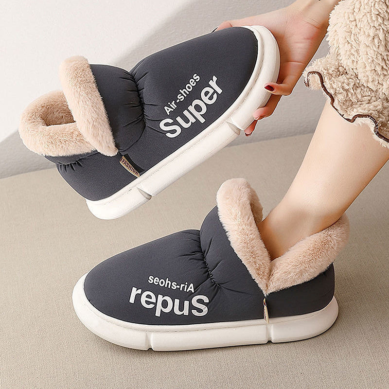 Warm House Shoes Plush Fleece High Back Heel Slippers Home Winter Warm Couple Shoes BAZONA