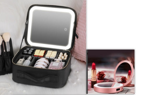 Smart LED Cosmetic Case with Mirror – Large Capacity Travel Makeup Bag & Portable Storage