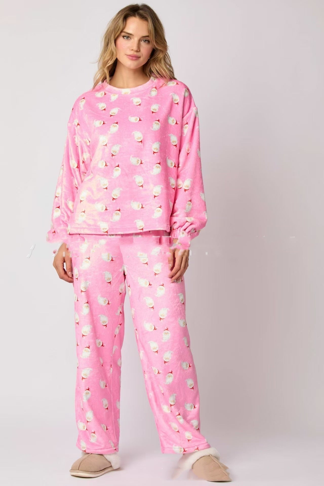 2024 Casual Flannel Pajama Sets For Women 2 Piece Cute Long Sleeve Matching Lounge Shirts Sets Santa Claus Pajamas Homewear BAZONA
