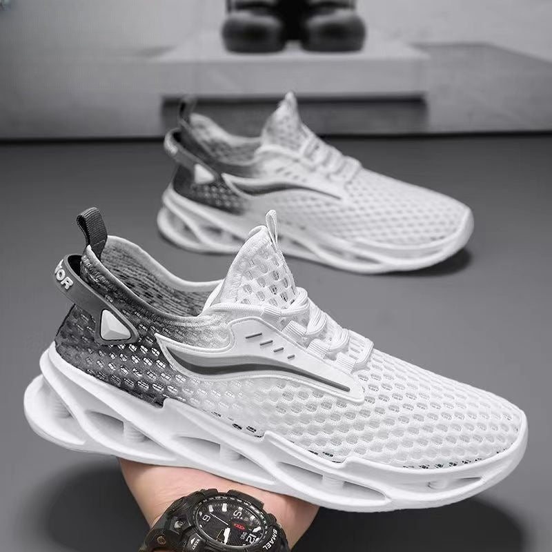 Men's Lace-up Sneakers Mesh Sports Shoes Fashion Hollow-sole Low Top Running Shoes BAZONA