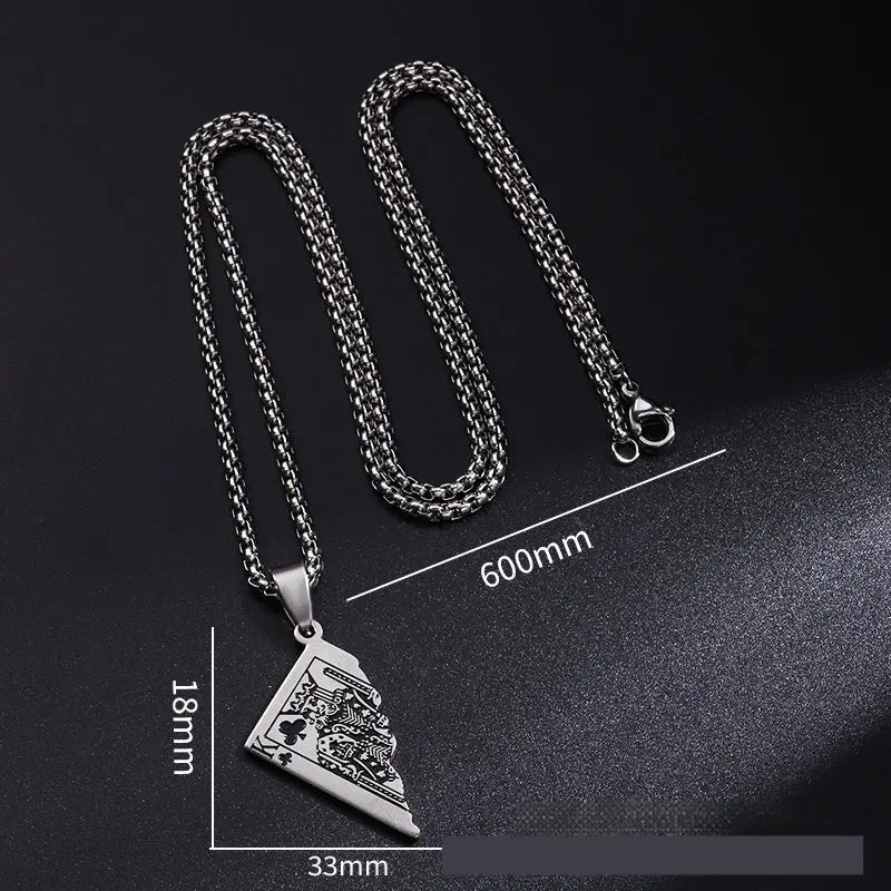 Original Poker QK Pendant Necklace Trendy Men And Women Thai Silver Niche Hip Hop Cool Sweater Chain