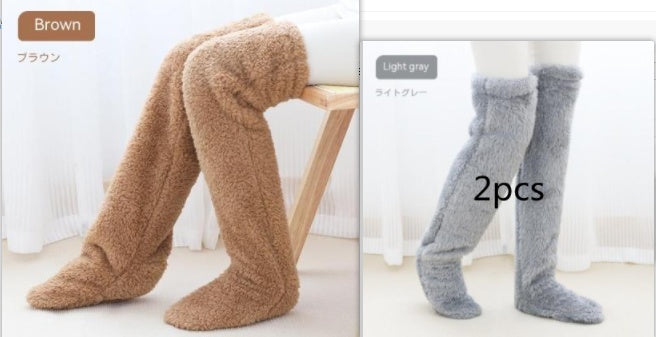 Over Knee High Fuzzy Long Socks Winter Warm Cold Leg Knee Joint Cold-proof Stockings Home Floor Sleeping Socks - bazona.com