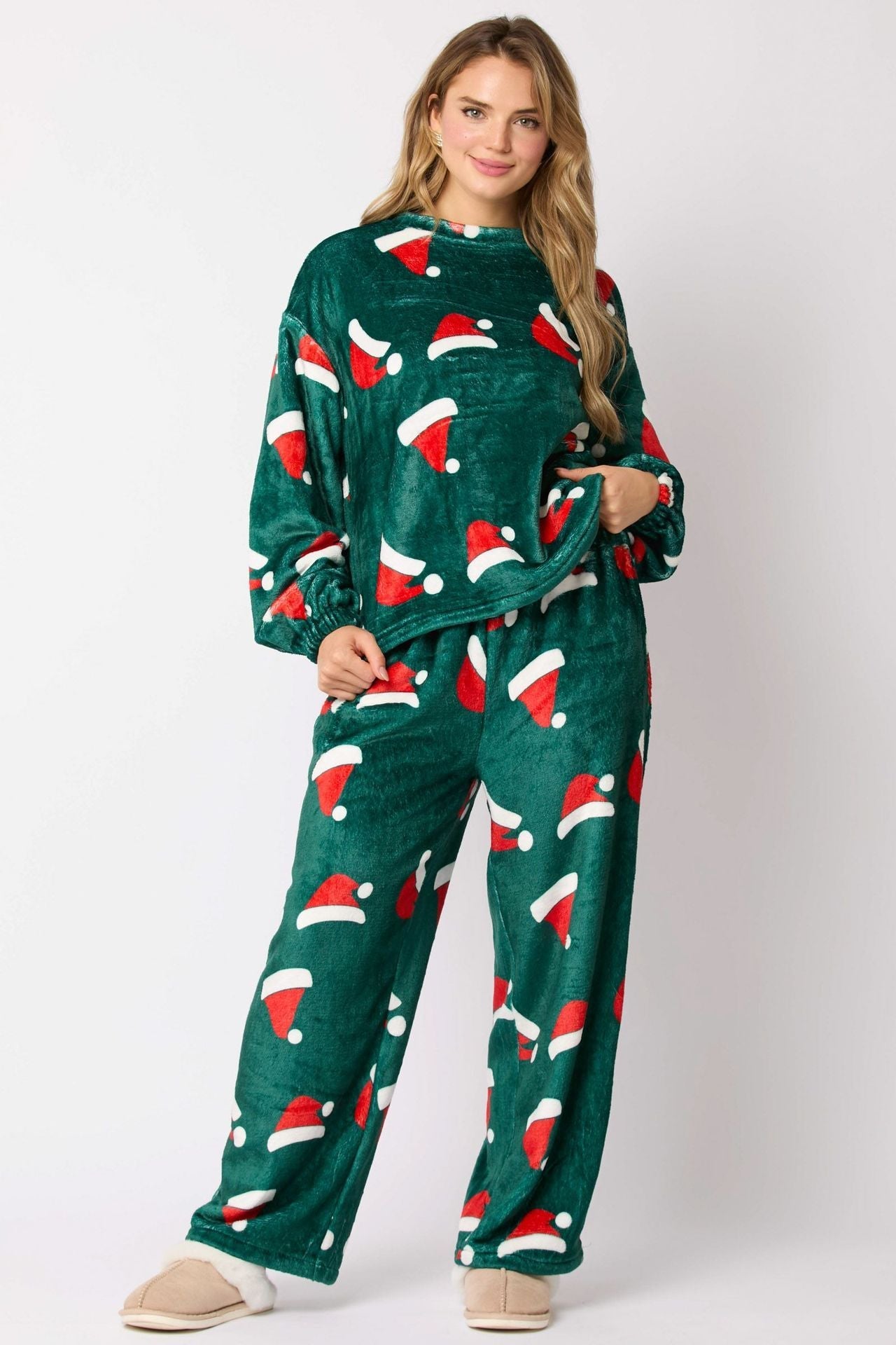 2024 Casual Flannel Pajama Sets For Women 2 Piece Cute Long Sleeve Matching Lounge Shirts Sets Santa Claus Pajamas Homewear BAZONA