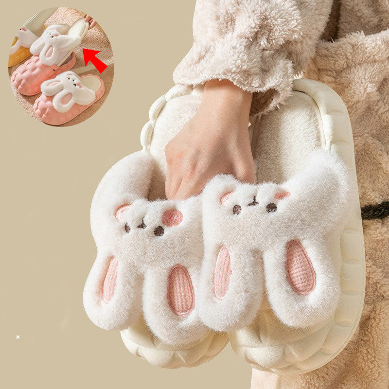 Cute Rabbit Shoes Winter Fuzzy Slippers Women Detachable Washable House Shoes BAZONA