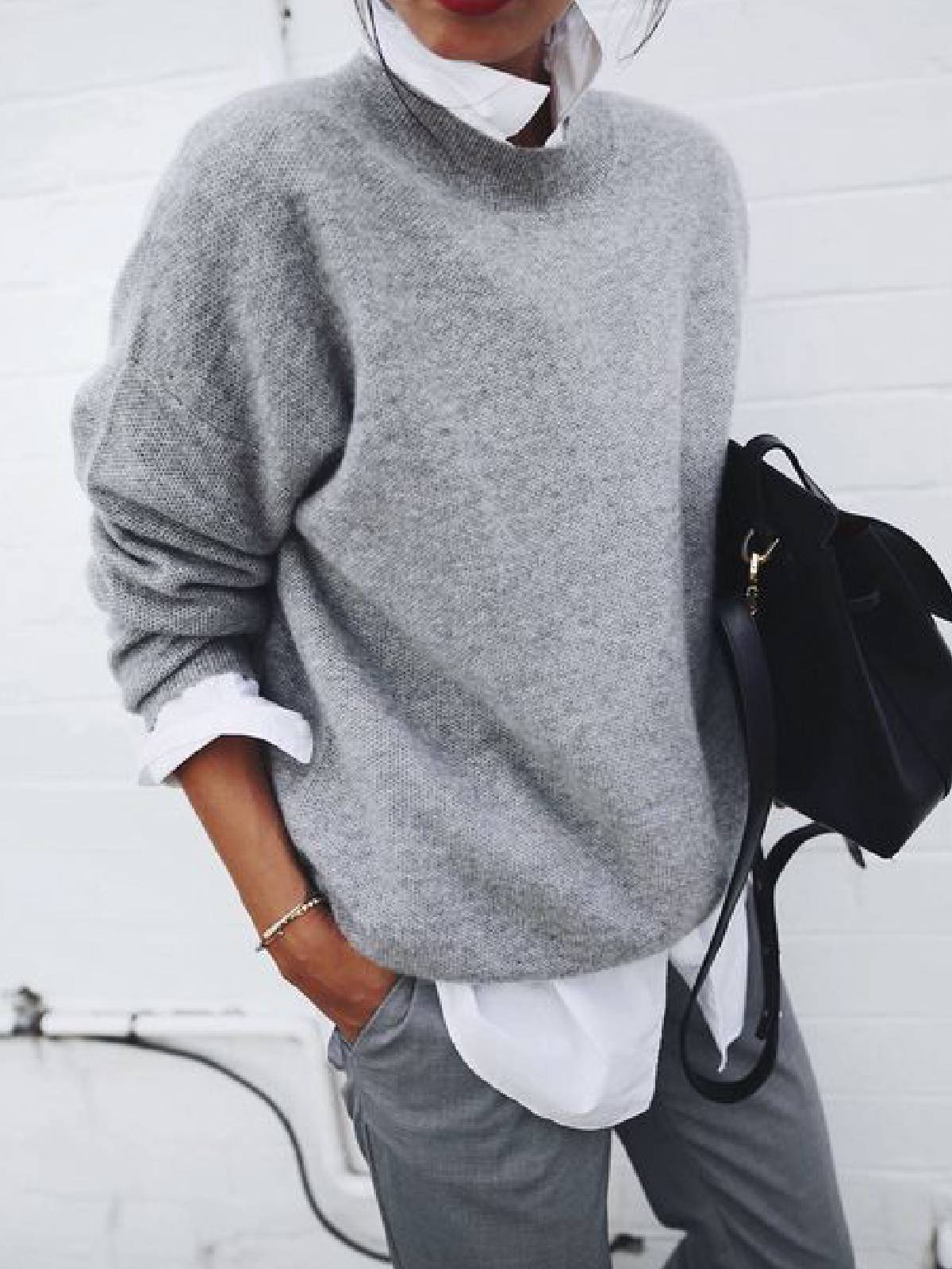 Fashion Long Sleeve Pullover Sweater Fall And Winter Fashion Solid Color Knitted Tops For Women Clothing - bazona.com