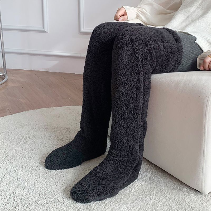 Over Knee High Fuzzy Long Socks Winter Warm Cold Leg Knee Joint Cold-proof Stockings Home Floor Sleeping Socks - bazona.com