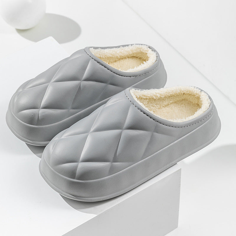 Winter Plush Slippers Women's Indoor Outdoor Fashion Rhombus Design Warm Plush Shoes House Confinement Shoes BAZONA