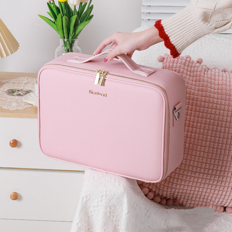Smart LED Cosmetic Case with Mirror – Large Capacity Travel Makeup Bag & Portable Storage