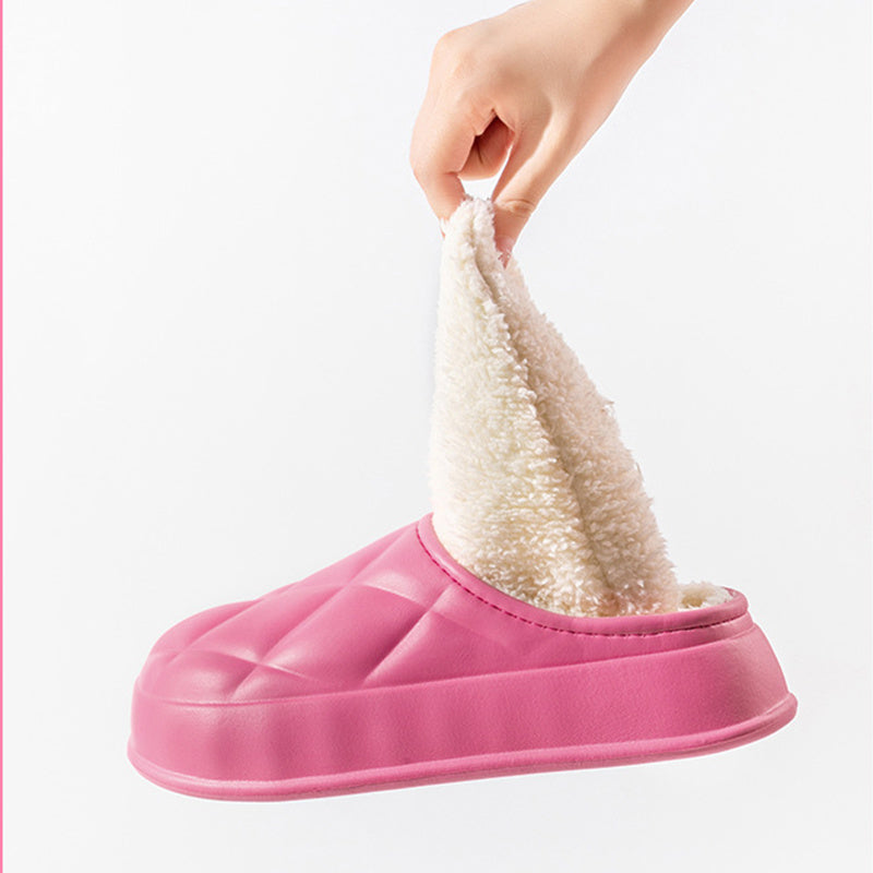 Winter Plush Slippers Women's Indoor Outdoor Fashion Rhombus Design Warm Plush Shoes House Confinement Shoes BAZONA