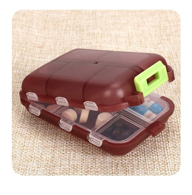 Travel Pill Organizer 10 Grid Moisture Proof Pills Box For Pocket Purse Daily Pill Case Portable Medicine Vitamin Holder Container BAZONA