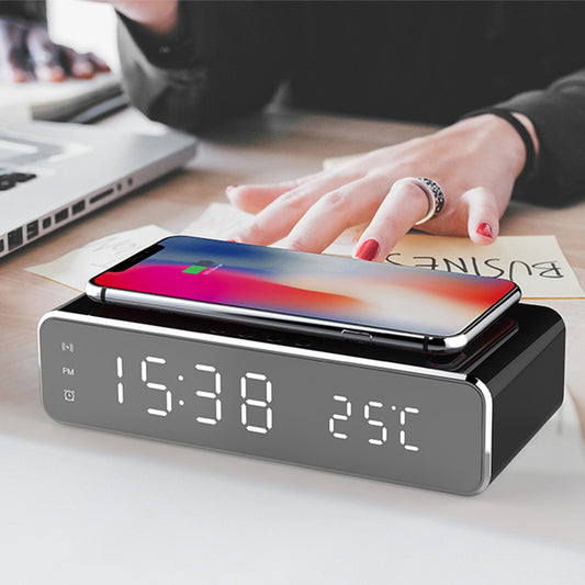3-in-1 LED Desk Clock – Mirror Display, Wireless Charging & Thermometer Function