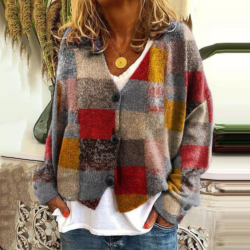 New Christmas Abstract Flowers Printing Sweater Fashion Casual Short Cardigan Coat Womens Clothing BAZONA