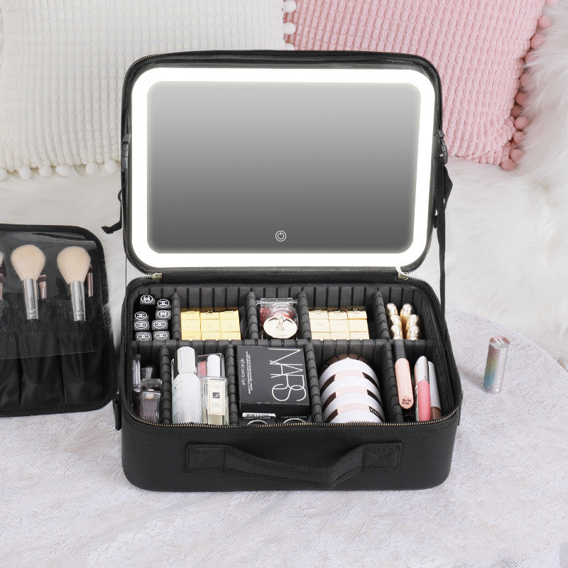 Smart LED Cosmetic Case with Mirror – Large Capacity Travel Makeup Bag & Portable Storage