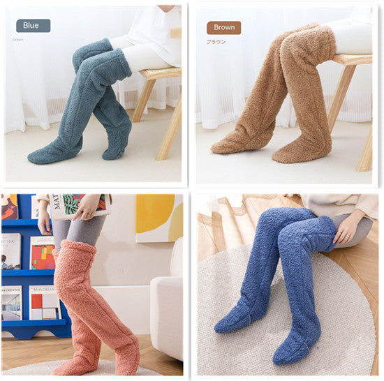 Over Knee High Fuzzy Long Socks Winter Warm Cold Leg Knee Joint Cold-proof Stockings Home Floor Sleeping Socks - bazona.com