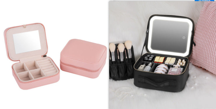 Smart LED Cosmetic Case with Mirror – Large Capacity Travel Makeup Bag & Portable Storage