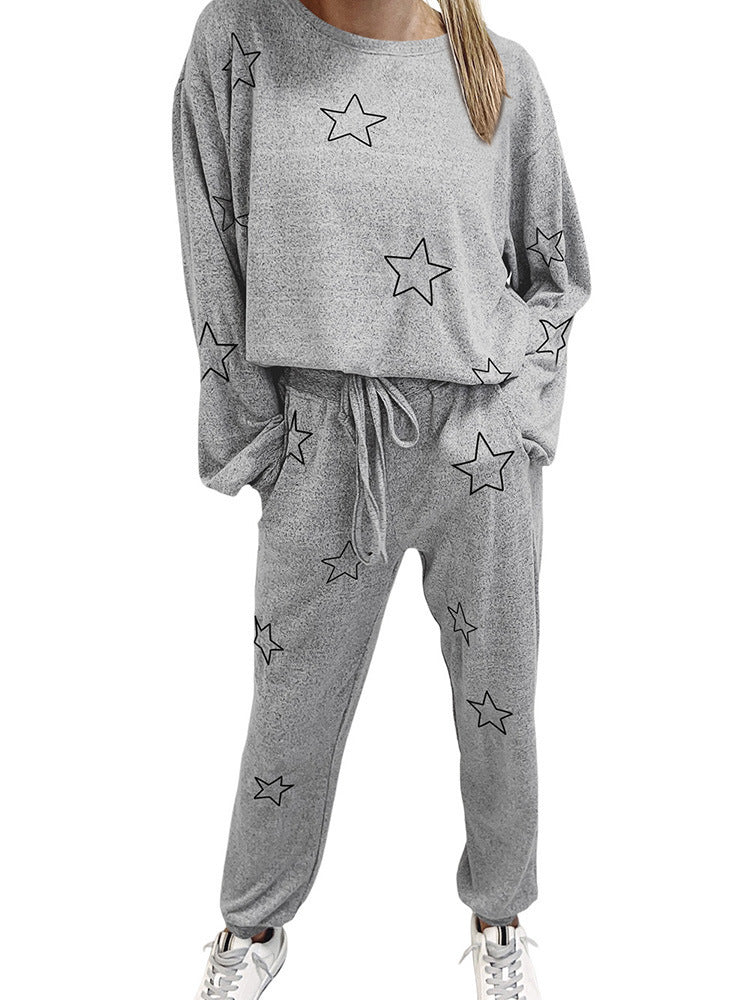 Round Neck Geometric Printed Homewear Two-piece Set BAZONA