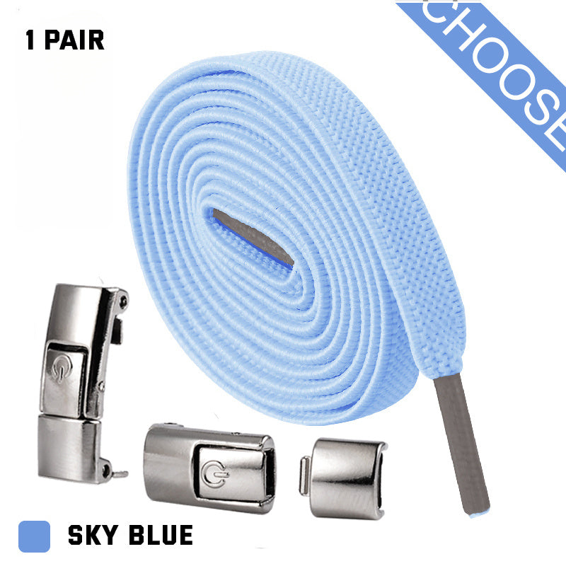 Elastic Press Lock Shoelaces – No-Tie, Wide Flat Laces for Kids & Adults
