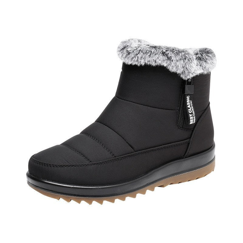 Winter Snow Boot With Side Zipper Fashion Warm Plush Ankle Boots Women's Fleece Short Shoes BAZONA