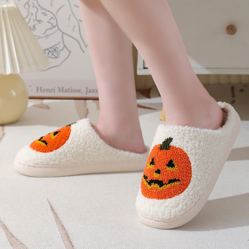 Halloween Pumpkin Cartoon Slippers Warm Winter Slippers Men And Women Couples Indoor House Shoes BAZONA