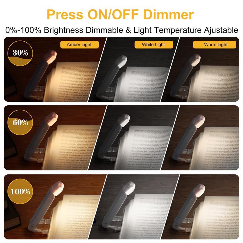 LED USB Rechargeable Book Reading Light Brightness Adjustable Eye Protection Clip Book Light Portable Bookmark Read Light BAZONA