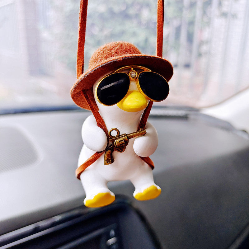Cowboy Pistol Duck Car Mirror Pendant – Funny & Cool Anime-Inspired Car Decor