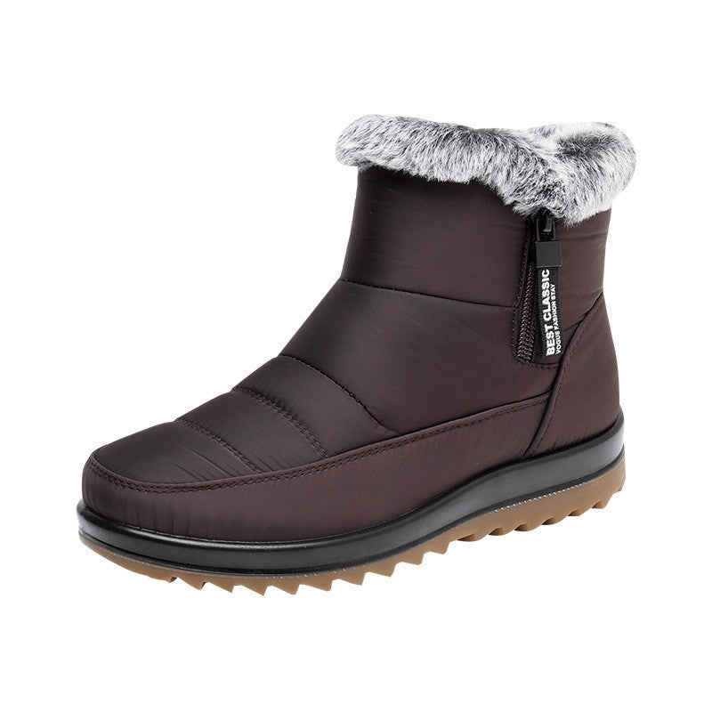 Winter Snow Boot With Side Zipper Fashion Warm Plush Ankle Boots Women's Fleece Short Shoes BAZONA