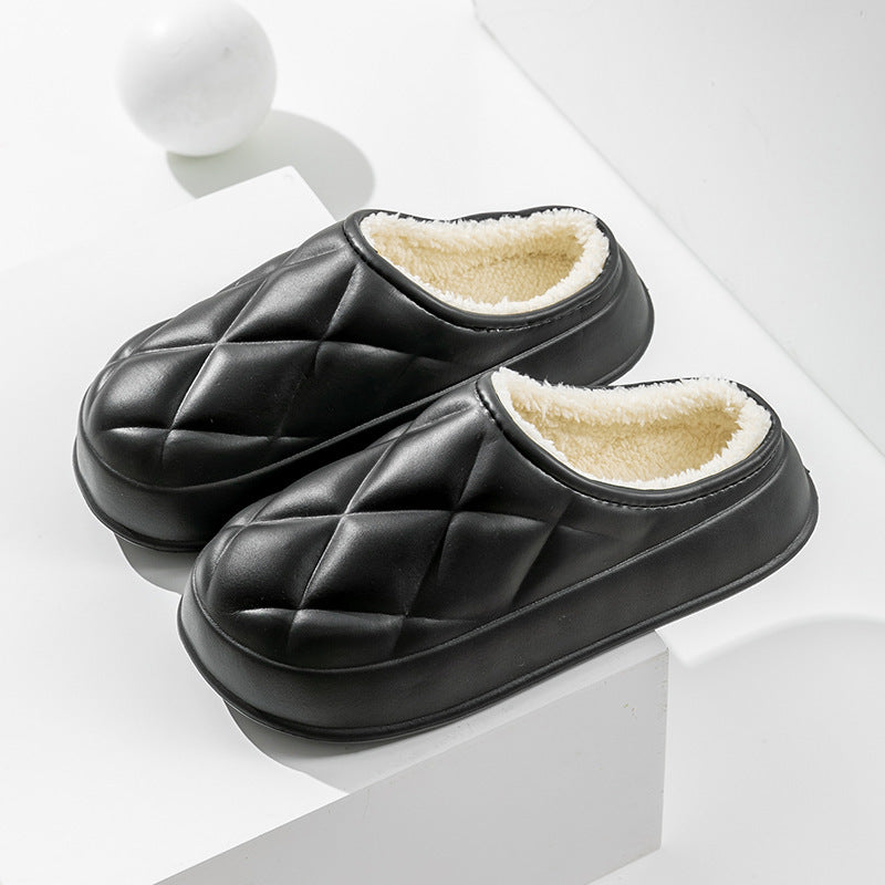 Winter Plush Slippers Women's Indoor Outdoor Fashion Rhombus Design Warm Plush Shoes House Confinement Shoes BAZONA