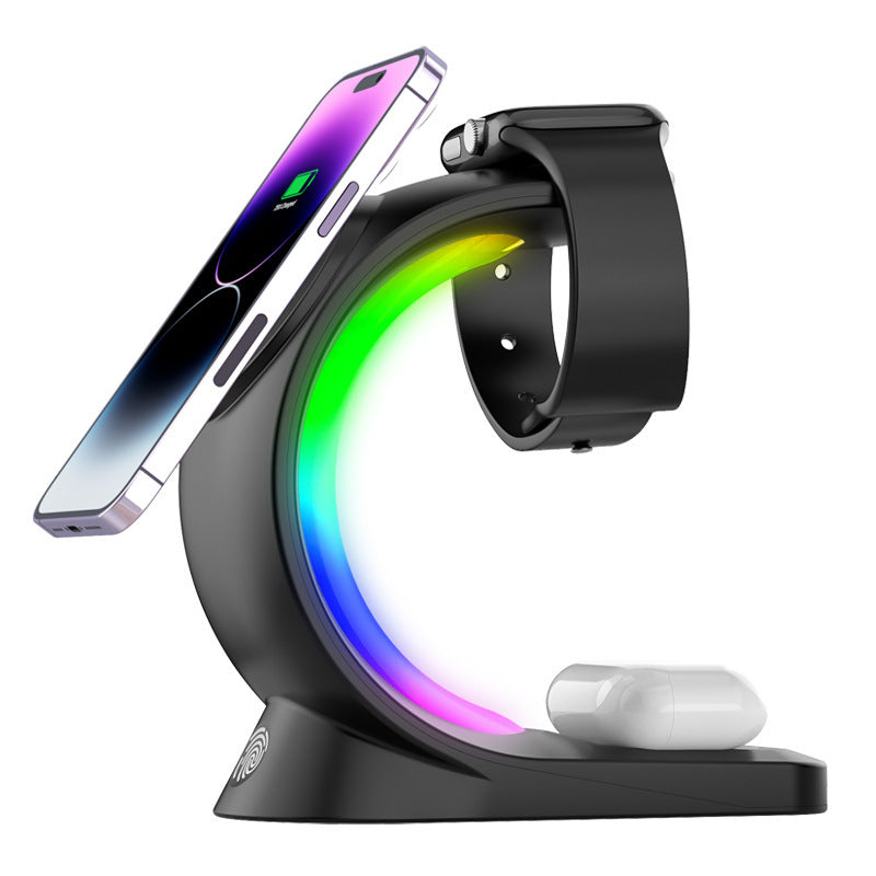 4 In 1 Magnetic Wireless Charger Fast Charging For Smart Phone Atmosphere Light Charging Station For Airpods Pro I-phone Watch BAZONA