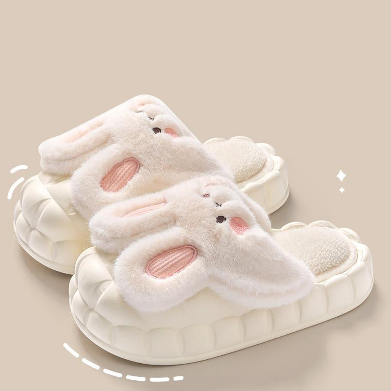 Cute Rabbit Shoes Winter Fuzzy Slippers Women Detachable Washable House Shoes BAZONA