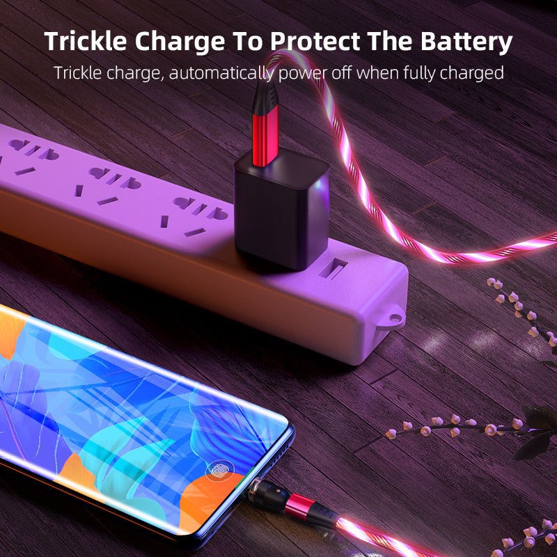 540 Rotate Luminous Magnetic Cable 3A Fast Charging Mobile Phone Charge Cable For LED Micro USB Type C For I Phone Cable BAZONA