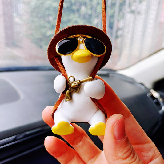 Cowboy Pistol Duck Car Mirror Pendant – Funny & Cool Anime-Inspired Car Decor
