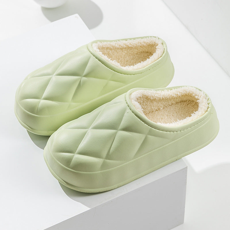 Winter Plush Slippers Women's Indoor Outdoor Fashion Rhombus Design Warm Plush Shoes House Confinement Shoes BAZONA