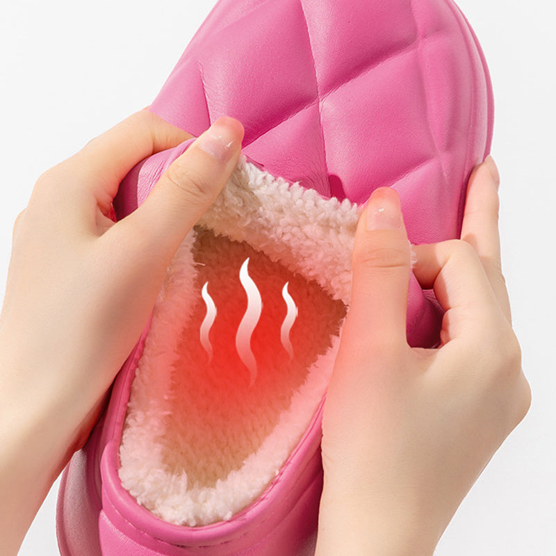 Winter Plush Slippers Women's Indoor Outdoor Fashion Rhombus Design Warm Plush Shoes House Confinement Shoes BAZONA