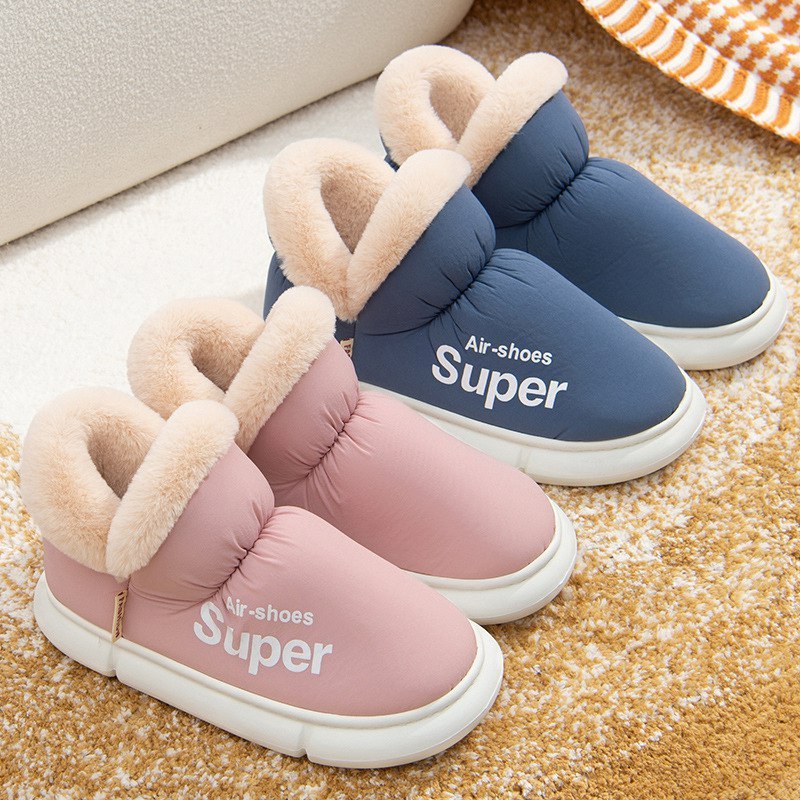 Warm House Shoes Plush Fleece High Back Heel Slippers Home Winter Warm Couple Shoes BAZONA