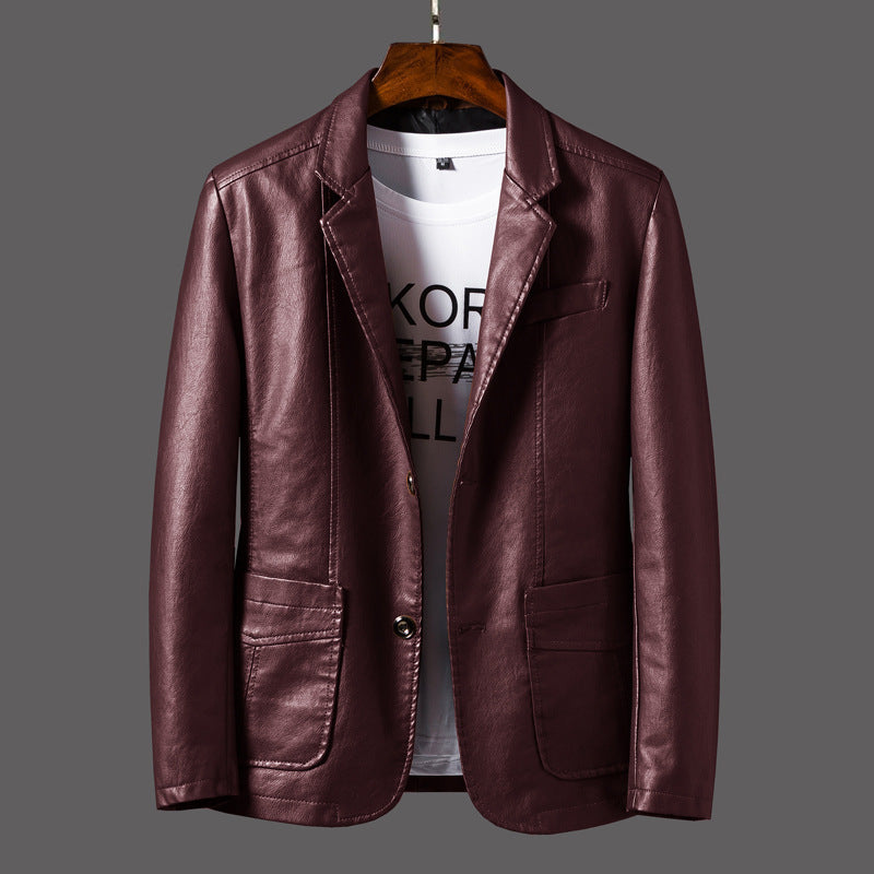 Leather Men's Autumn And Winter Jacket Thin Lapel BAZONA