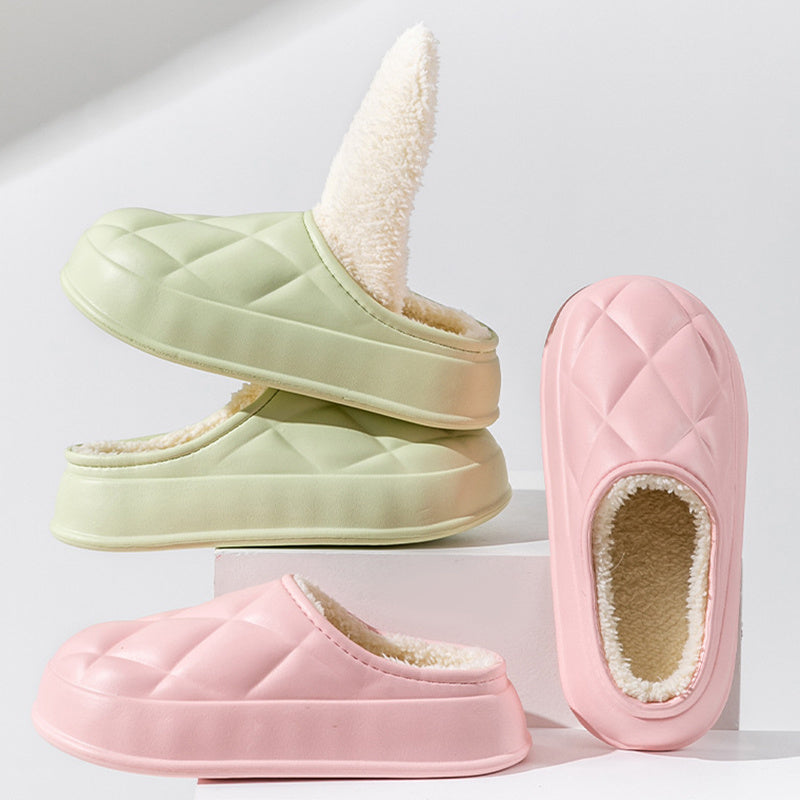Winter Plush Slippers Women's Indoor Outdoor Fashion Rhombus Design Warm Plush Shoes House Confinement Shoes BAZONA