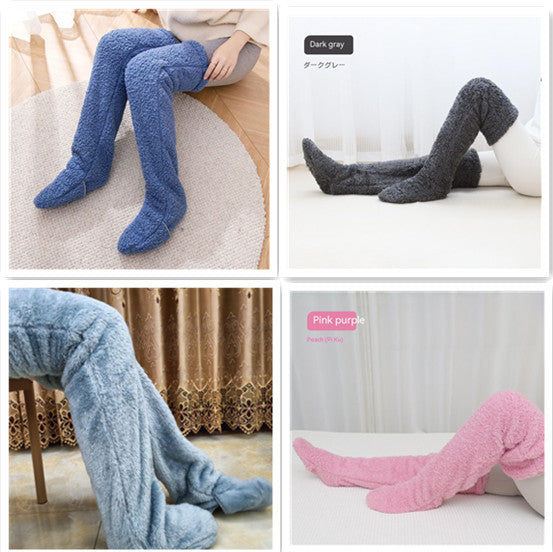 Over Knee High Fuzzy Long Socks Winter Warm Cold Leg Knee Joint Cold-proof Stockings Home Floor Sleeping Socks - bazona.com