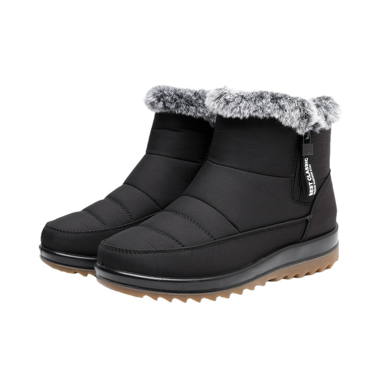 Winter Snow Boot With Side Zipper Fashion Warm Plush Ankle Boots Women's Fleece Short Shoes BAZONA