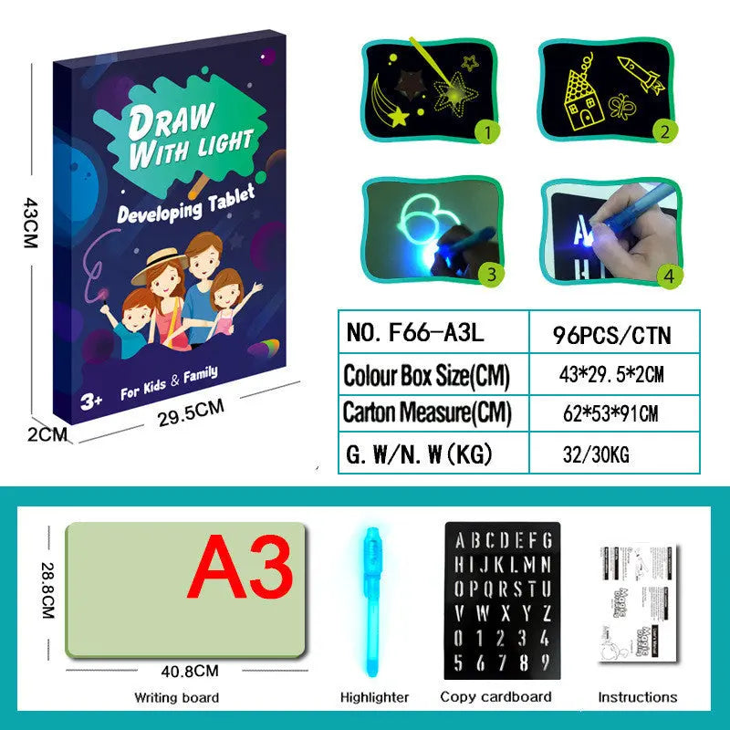 Educational Toy Drawing Pad 3D Magic 8 Light Effects Puzzle Board Sketchpad - bazona.com